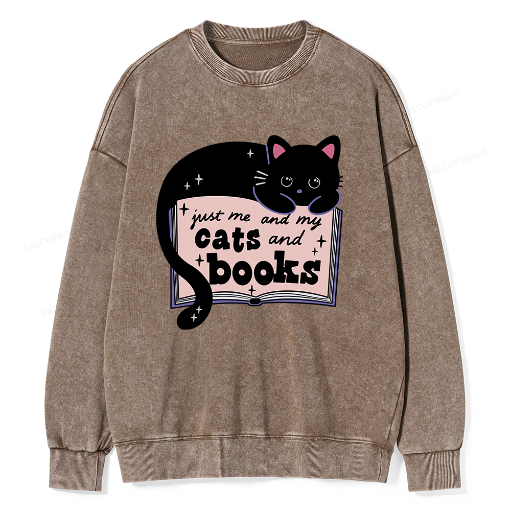 Pagewings Just me my Cats and Books Unisex Washed Sweatshirt