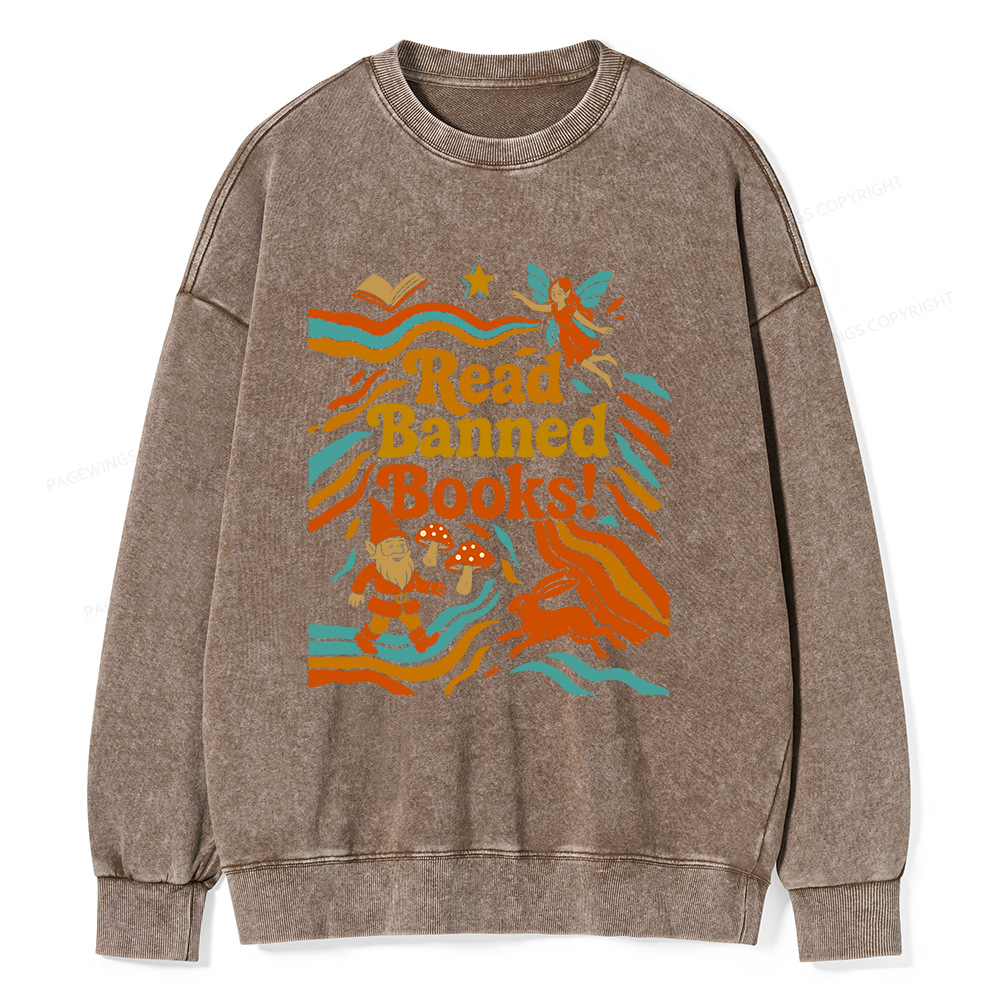 Pagewings Read Banned Books Fantasy Unisex Washed Sweatshirt