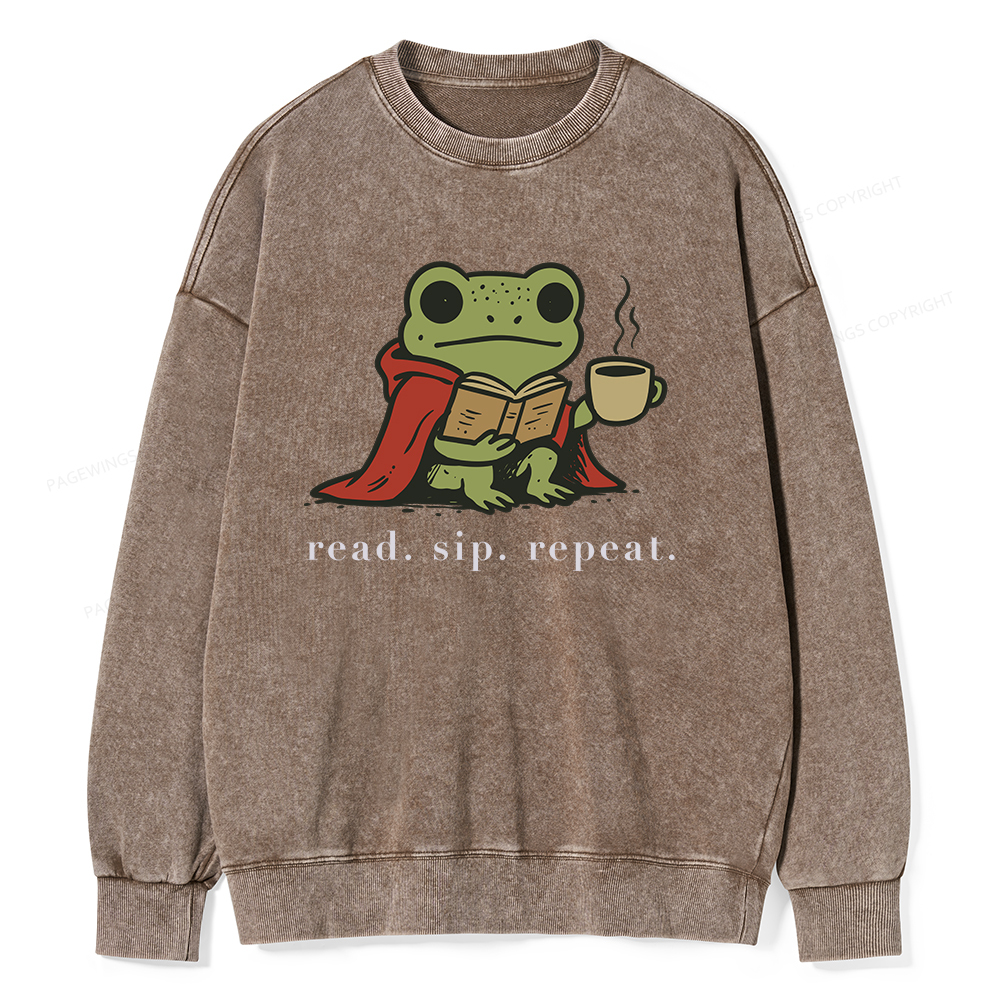 Pagewings Read Sip Repeat Unisex Washed Sweatshirt