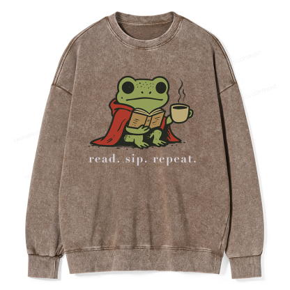 Pagewings Read Sip Repeat Unisex Washed Sweatshirt