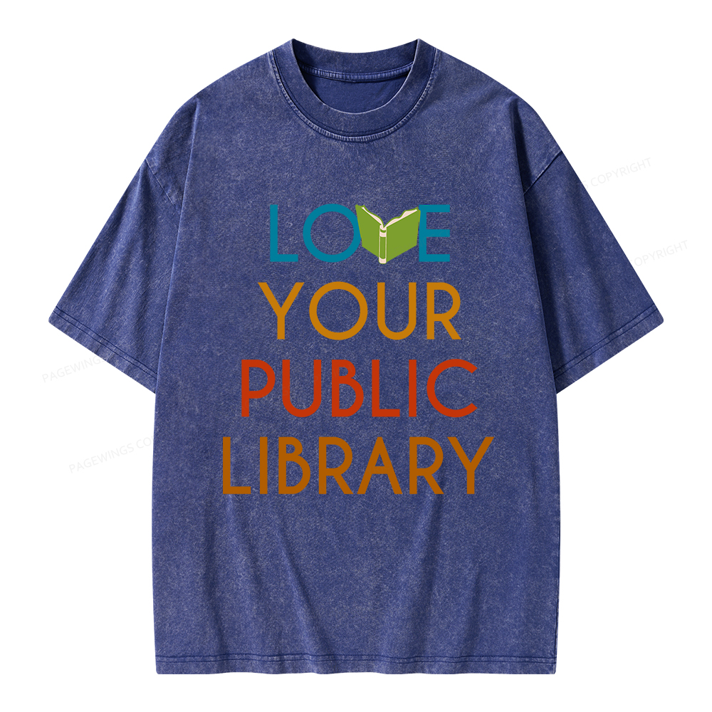 Pagewings Love Your Public Library Unisex Washed T-shirt