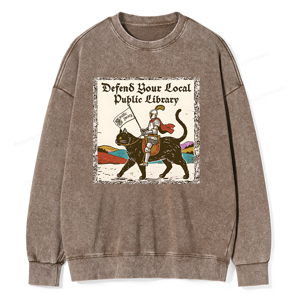 Pagewings Defend Your Local Public Library Unisex Washed Sweatshirt