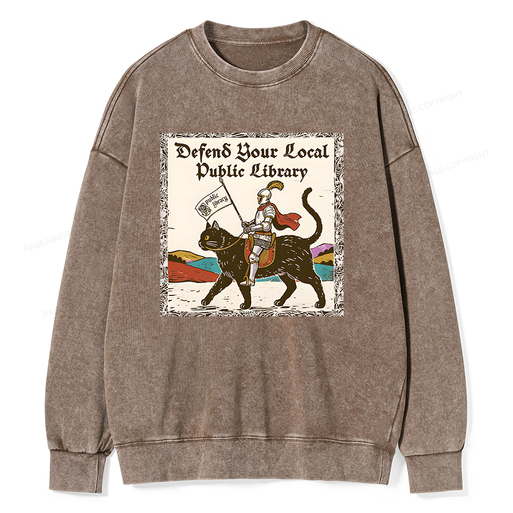 Pagewings Defend Your Local Public Library Unisex Washed Sweatshirt