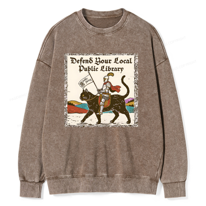 Pagewings Defend Your Local Public Library Unisex Washed Sweatshirt