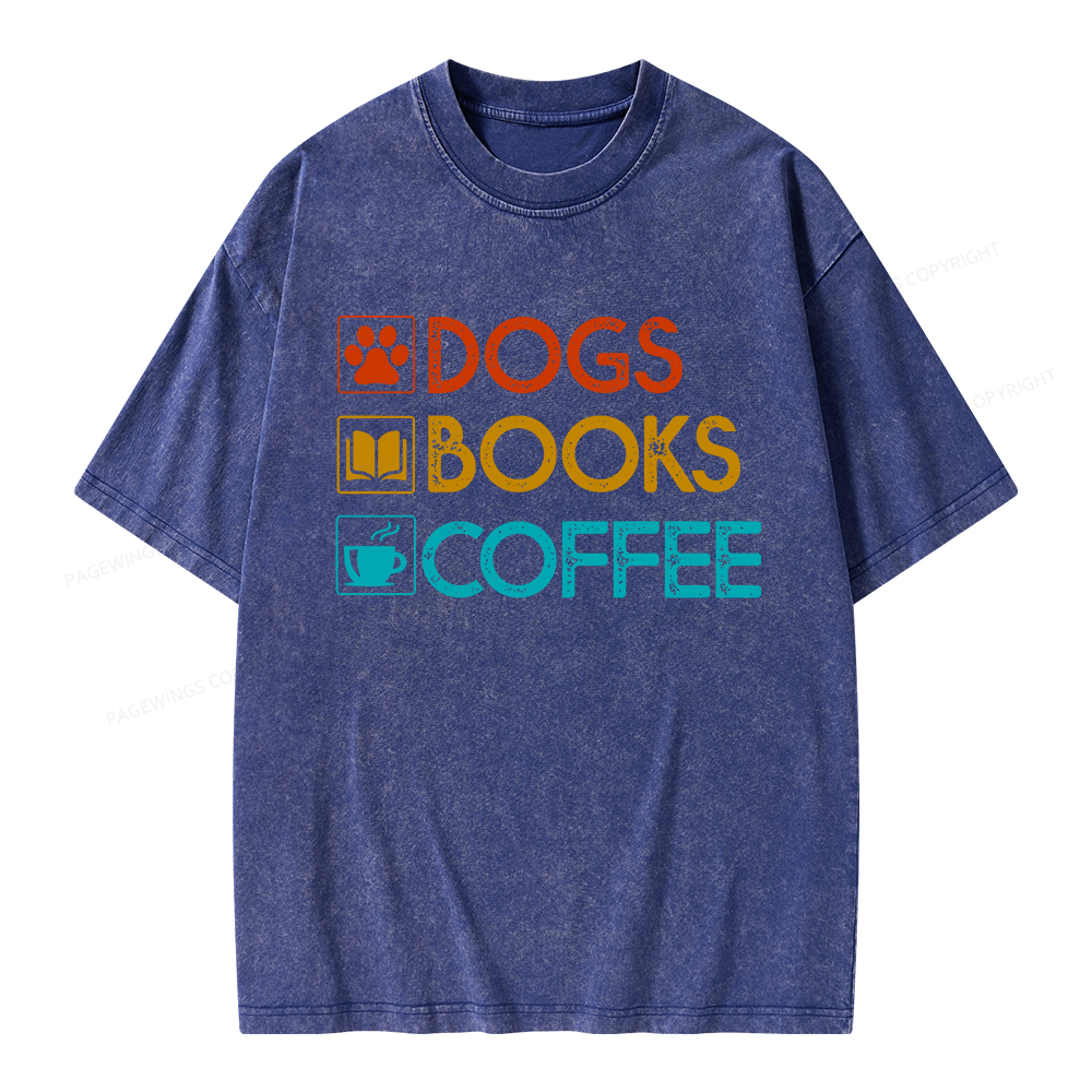 Pagewings Dogs Books Coffee Unisex Washed T-shirt