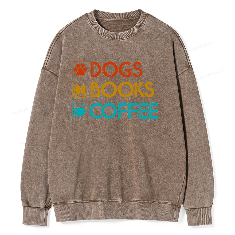 Pagewings Dogs Books Coffee Unisex Washed Sweatshirt