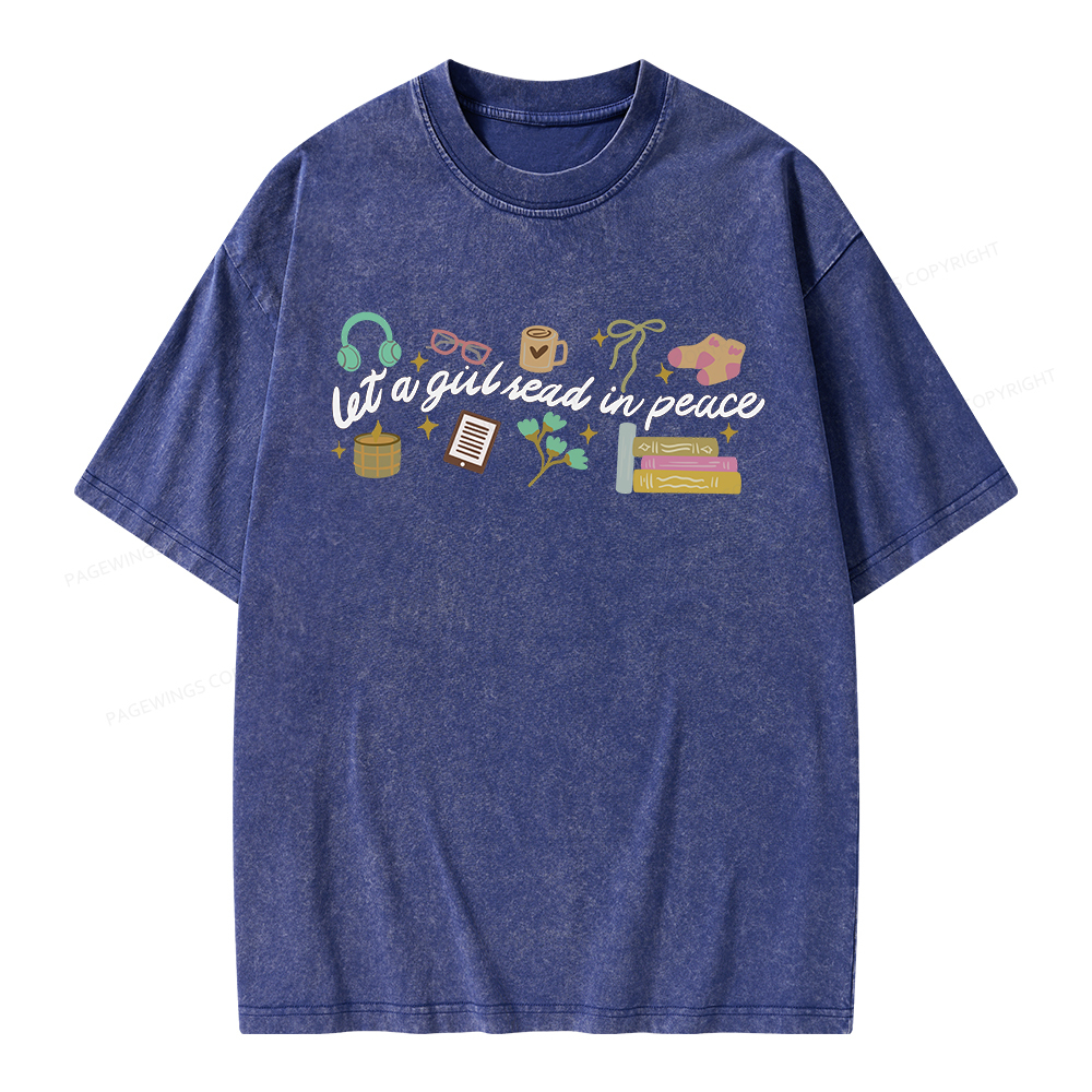 Pagewings Let a Girl Read in Peace Unisex Washed T-shirt