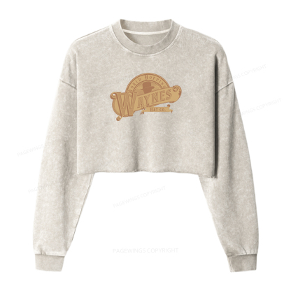 Pagewings World Hopping Waynes Hat Co Women Washed Crop Sweatshirt