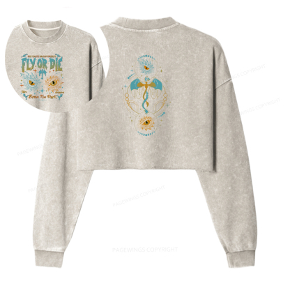 Pagewings Fly Or Die Women Washed Crop Sweatshirt
