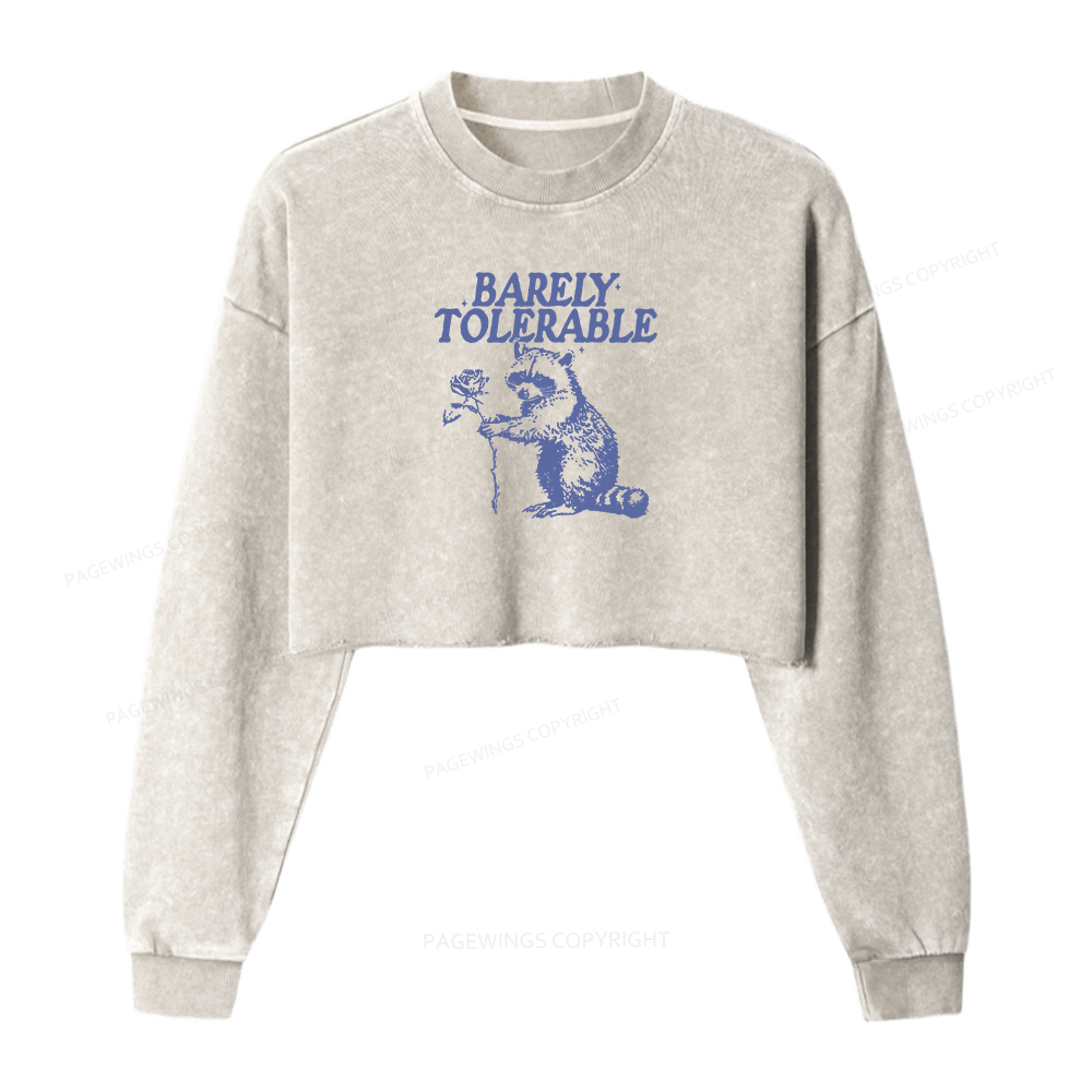 Pagewings Raccoon Barely Tolerable Women Washed Crop Sweatshirt