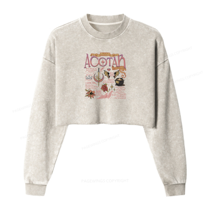 Pagewings Fantasy Book Women Washed Crop Sweatshirt