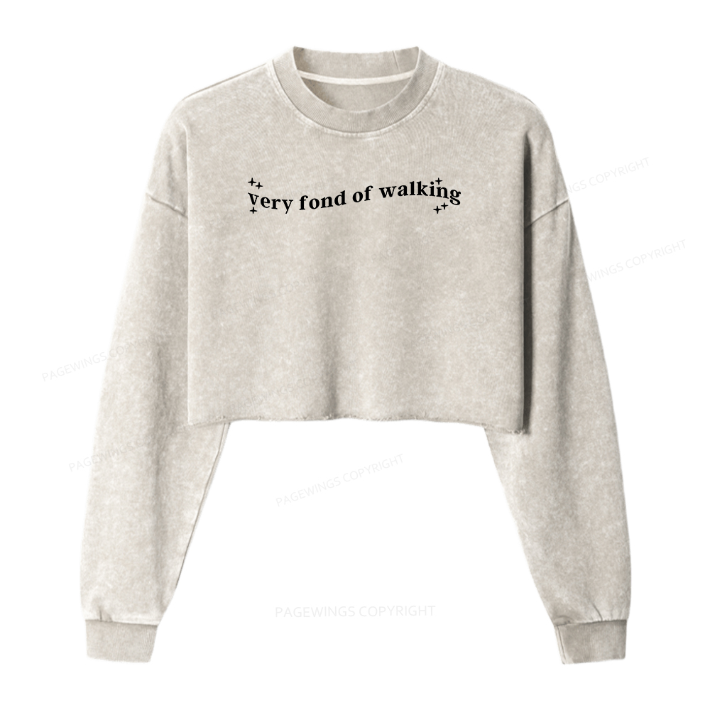 Pagewings Very Fond of Walking Women Washed Crop Sweatshirt