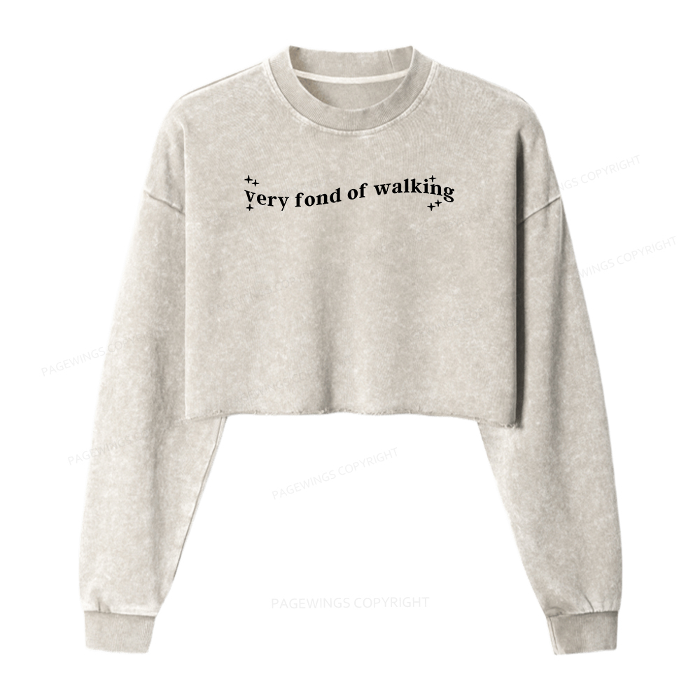 Pagewings Very Fond of Walking Women Washed Crop Sweatshirt