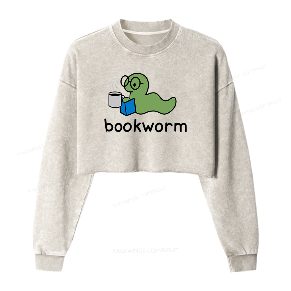 Pagewings Bookworm Women Washed Crop Sweatshirt