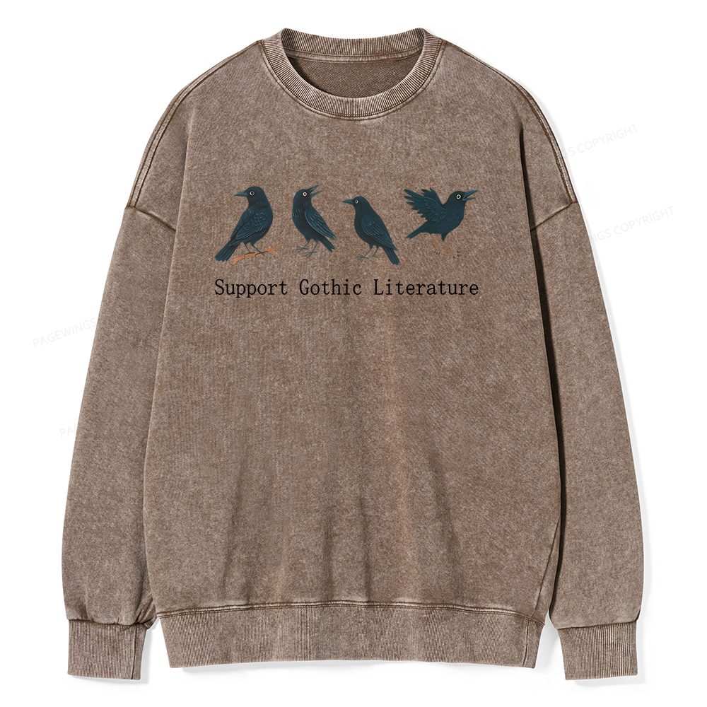Pagewings Support Gothic Literature Unisex Washed Sweatshirt