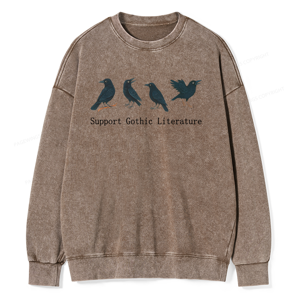 Pagewings Support Gothic Literature Unisex Washed Sweatshirt