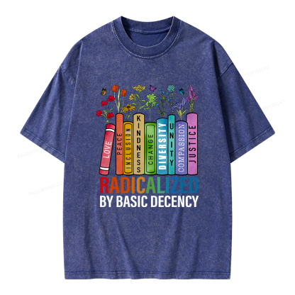 Pagewings Radicalized by Basic Decency Unisex Washed T-shirt