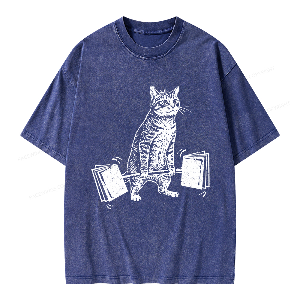 Pagewings Funny Cat Love Books Unisex Washed T-shirt