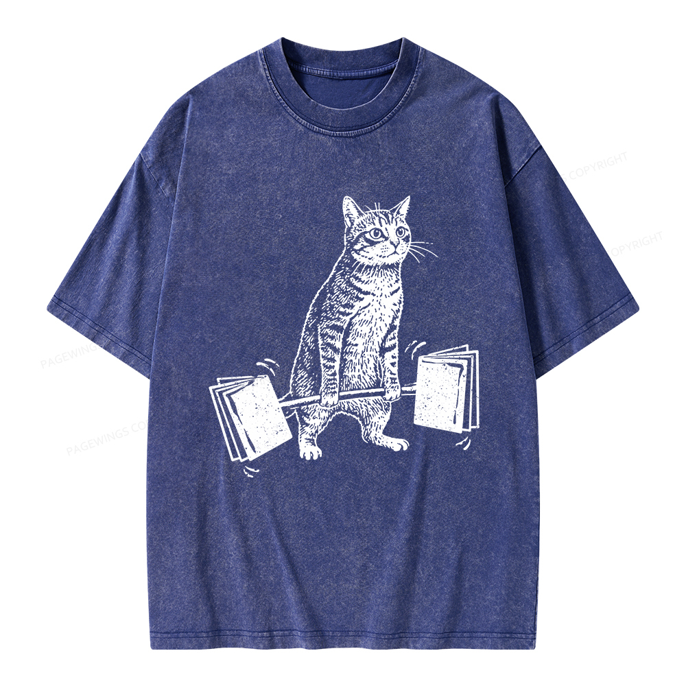 Pagewings Funny Cat Love Books Unisex Washed T-shirt