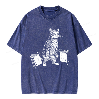 Pagewings Funny Cat Love Books Unisex Washed T-shirt