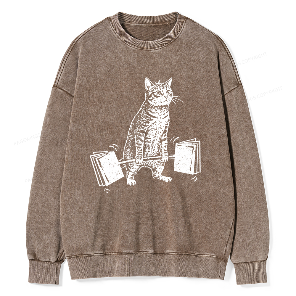 Pagewings Funny Cat Love Books Unisex Washed Sweatshirt