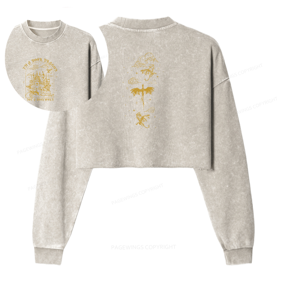 Pagewings I'm Not A Bookworm I'm A Book Dragon Women Washed Crop Sweatshirt