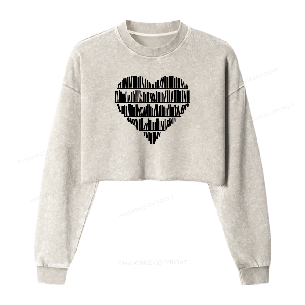 Pagewings Book Lover Women Washed Crop Sweatshirt