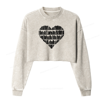 Pagewings Book Lover Women Washed Crop Sweatshirt