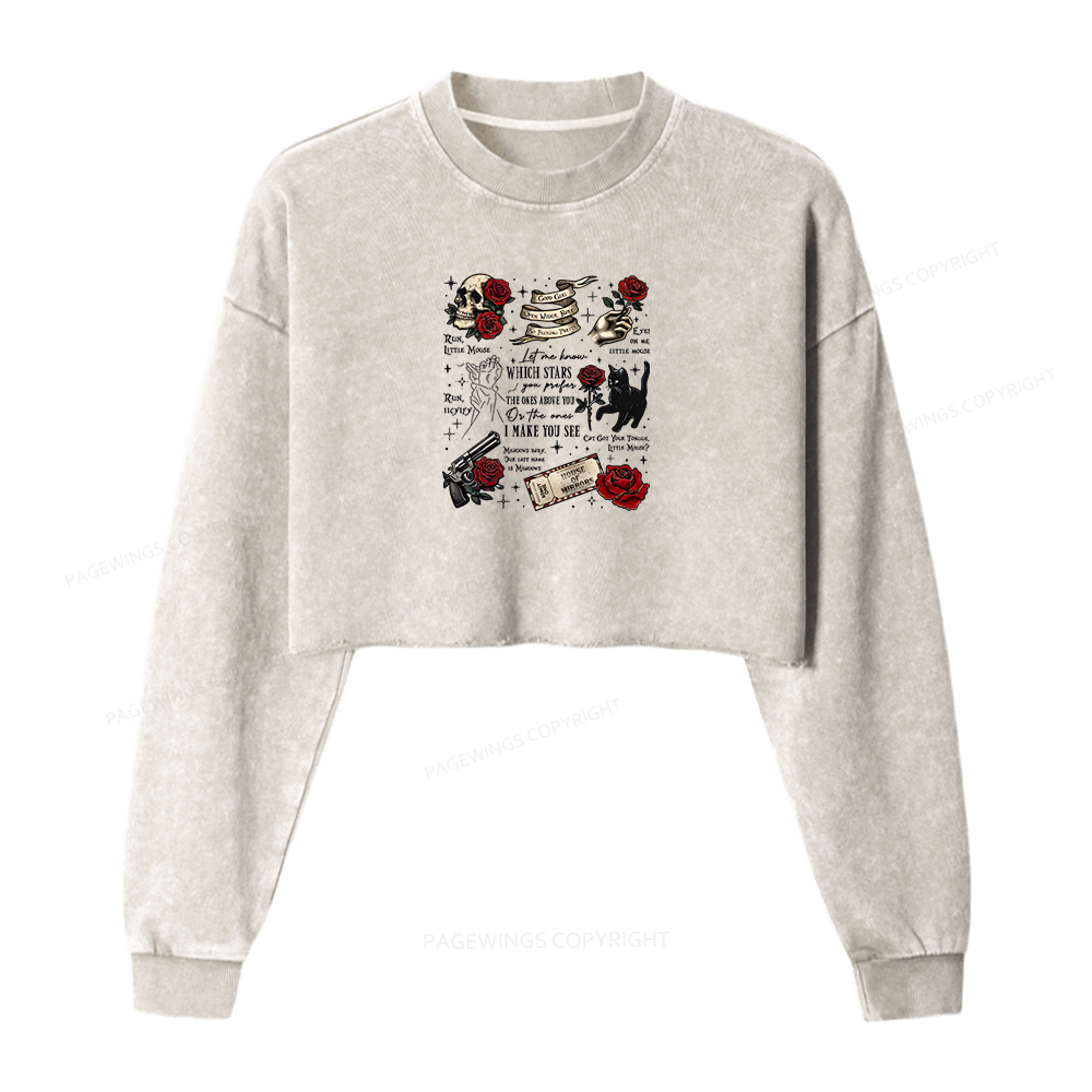 Pagewings Run Little Mouse Women Washed Crop Sweatshirt