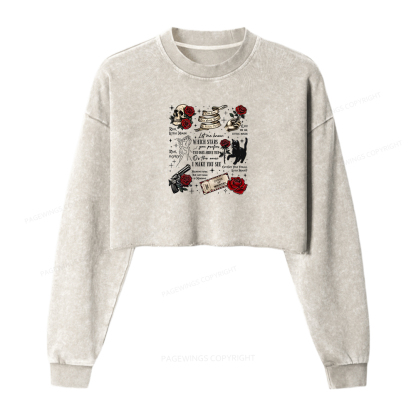 Pagewings Run Little Mouse Women Washed Crop Sweatshirt