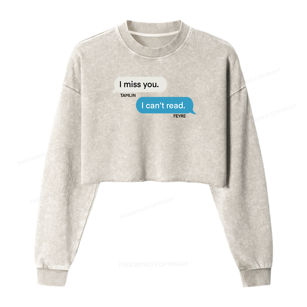 Pagewings Fantasy I Can’t Read Women Washed Crop Sweatshirt