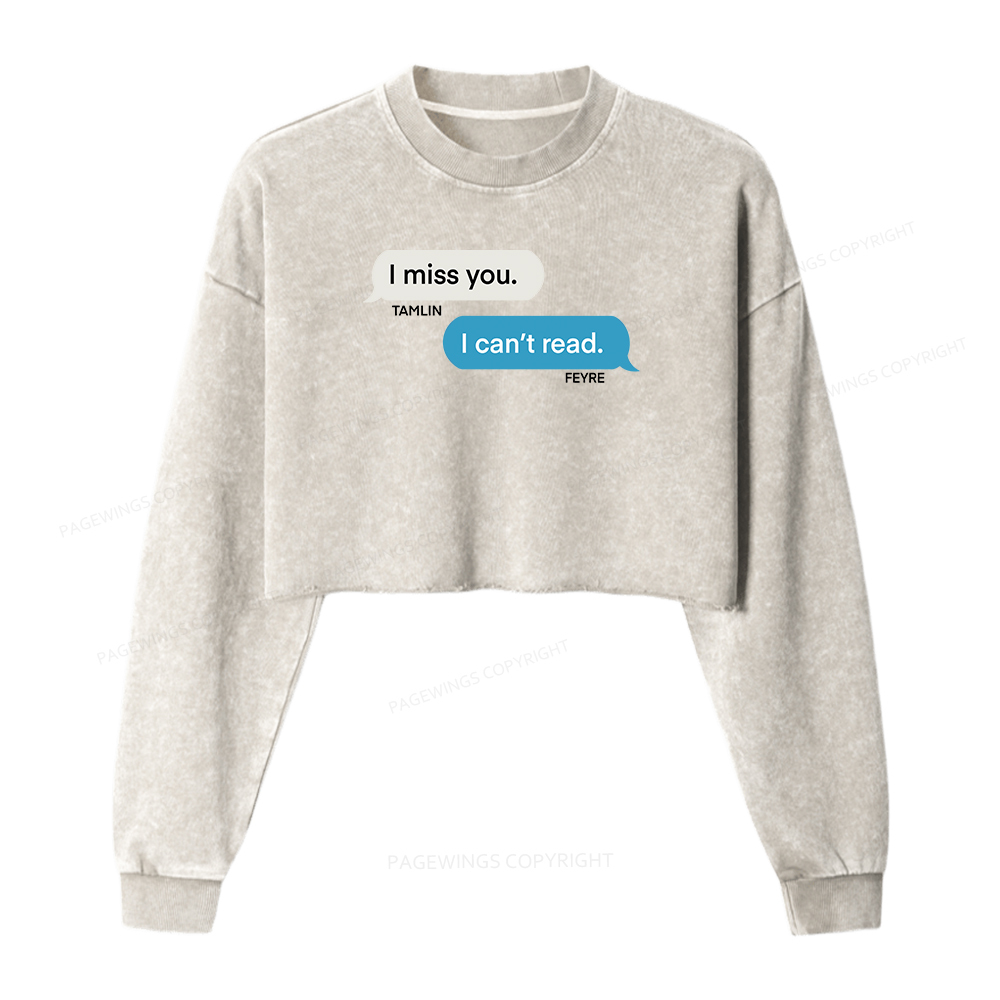 Pagewings Fantasy I Can’t Read Women Washed Crop Sweatshirt