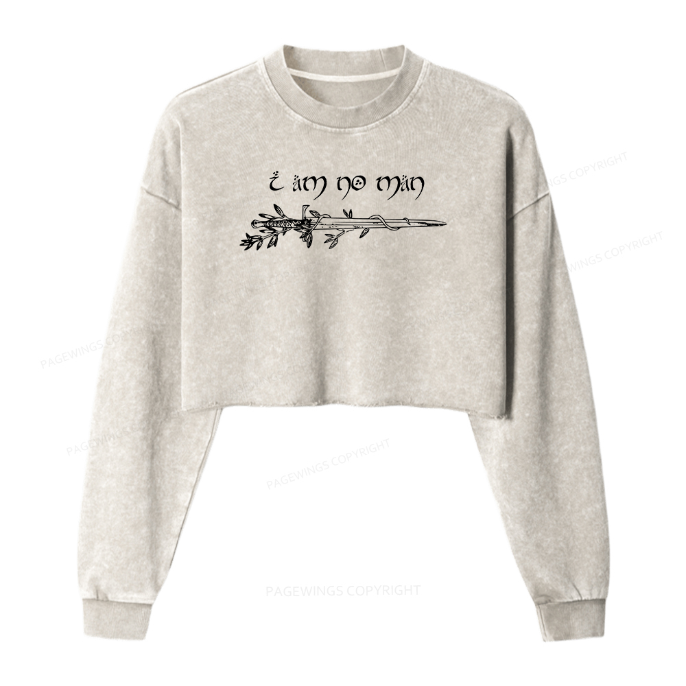 Pagewings I Am No Man Women Washed Crop Sweatshirt