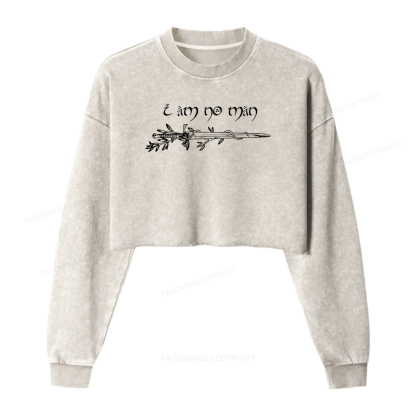 Pagewings I Am No Man Women Washed Crop Sweatshirt