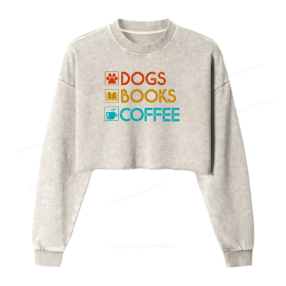 Pagewings Dogs Books Coffee Women Washed Crop Sweatshirt