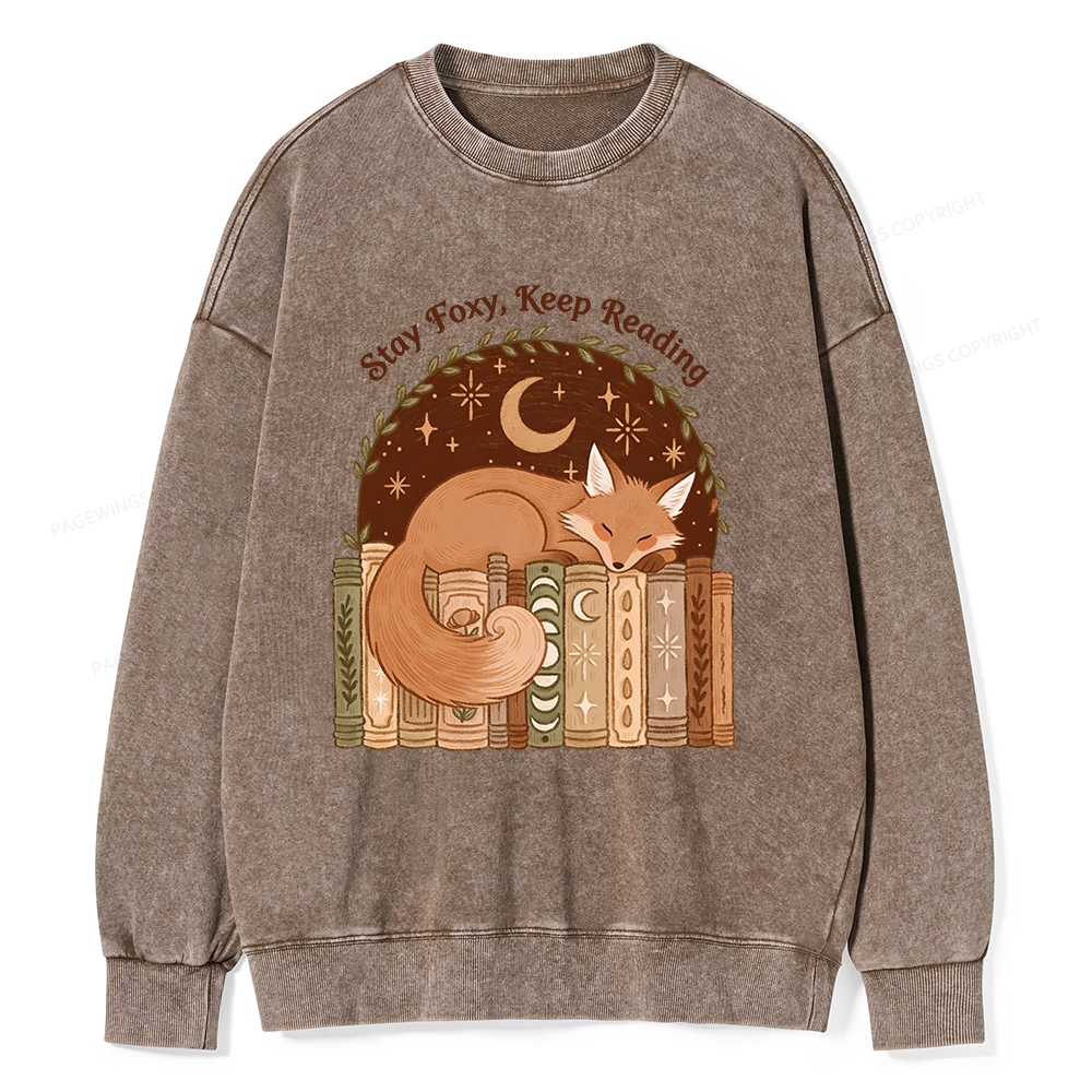 Pagewings Stay Foxy Keep Reading Unisex Washed Sweatshirt