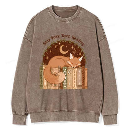 Pagewings Stay Foxy Keep Reading Unisex Washed Sweatshirt