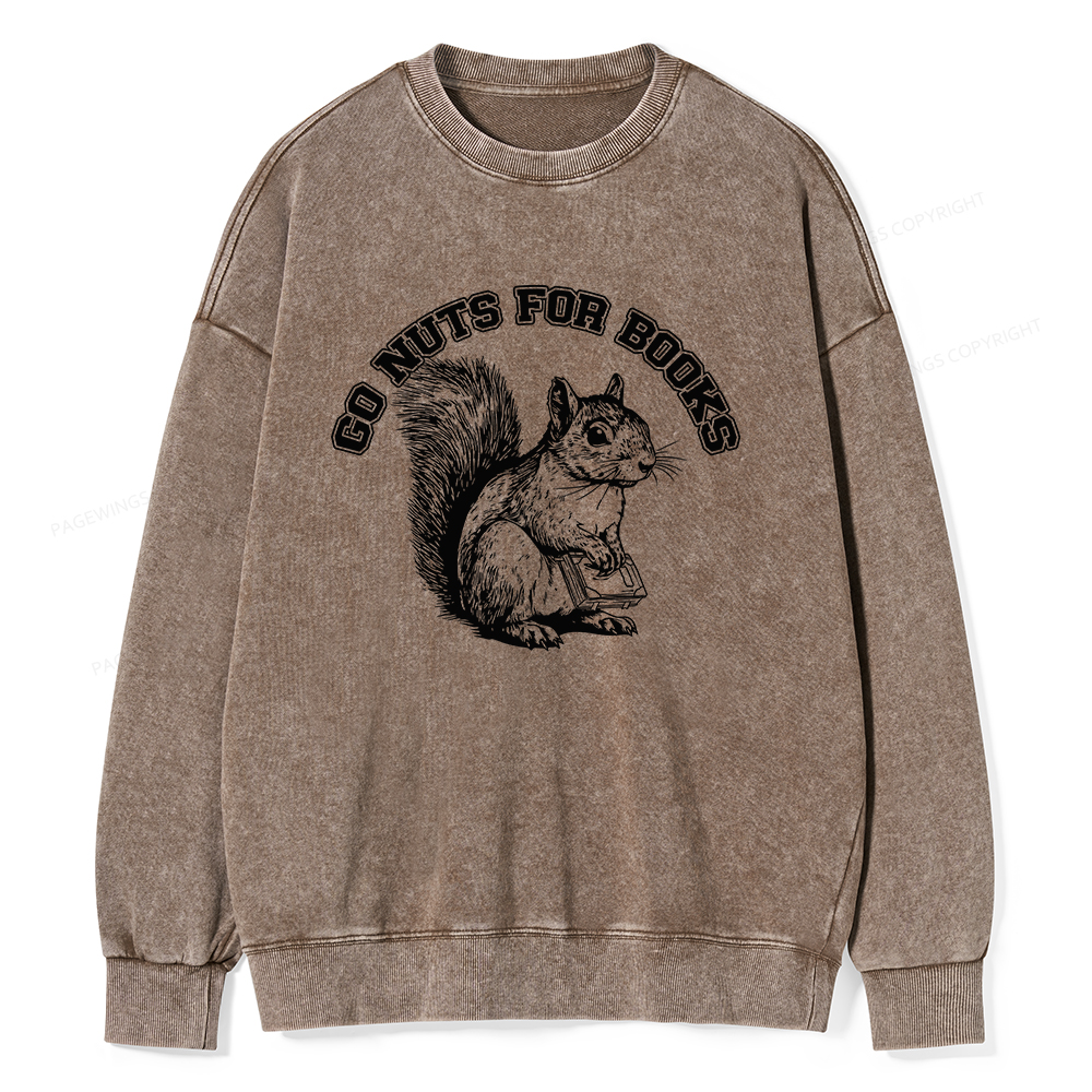 Pagewings Go Nuts For Books Unisex Washed Sweatshirt