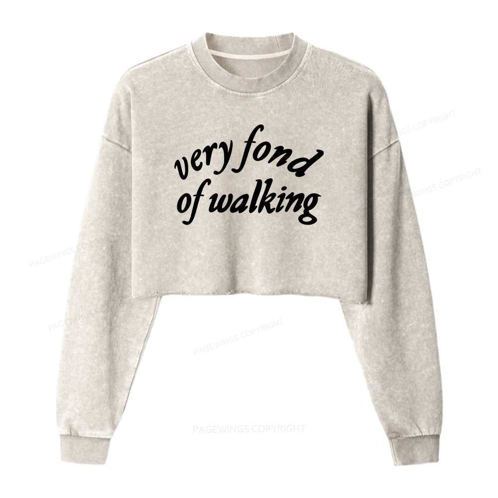 Pagewings Very Fond of Walking Women Washed Crop Sweatshirt