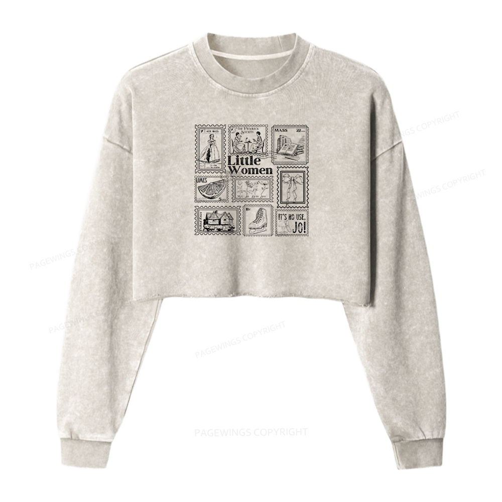 Pagewings Literary Stamp Women Washed Crop Sweatshirt