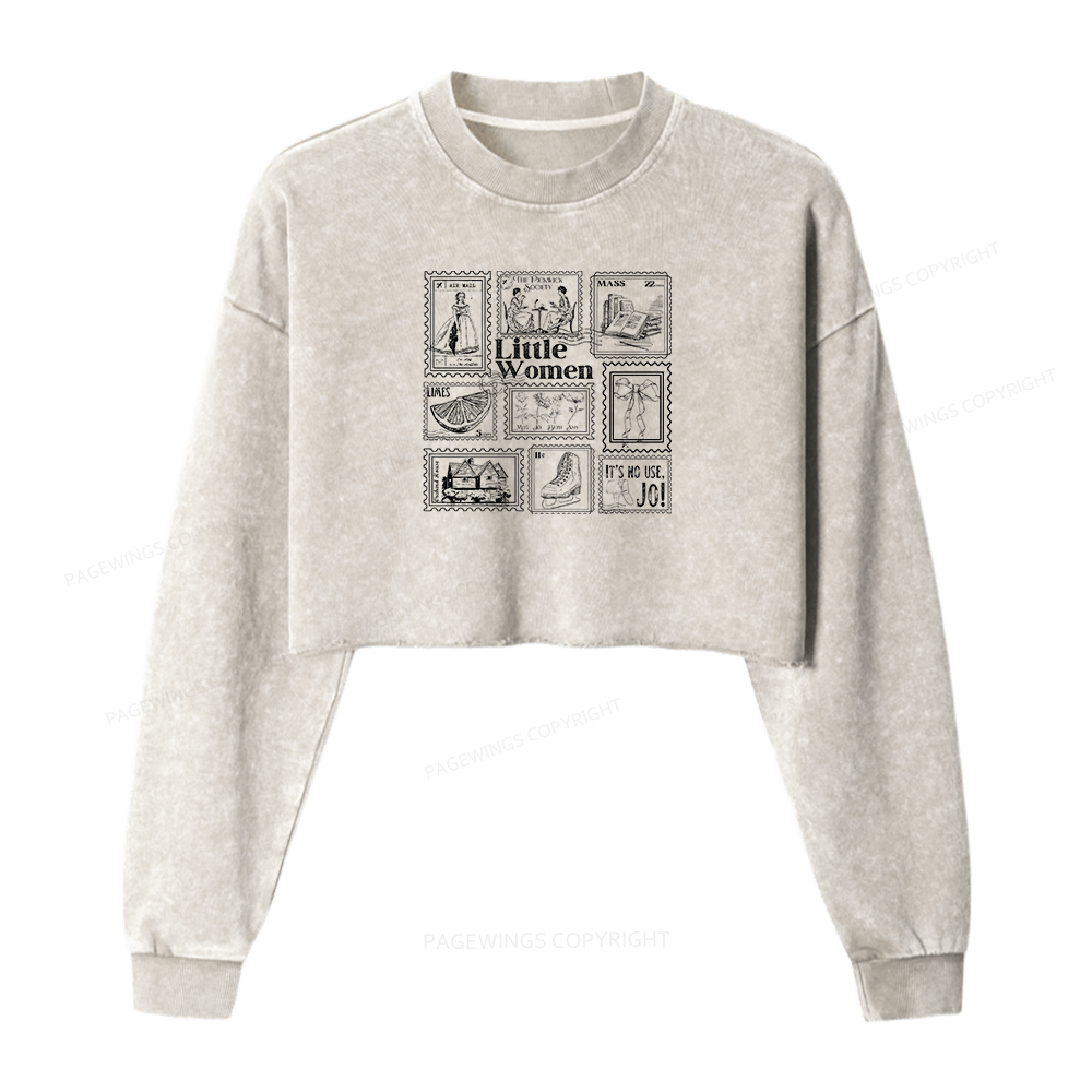 Pagewings Literary Stamp Women Washed Crop Sweatshirt