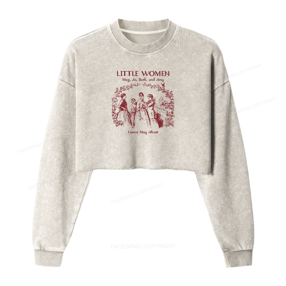 Pagewings Book Lover Women Washed Crop Sweatshirt