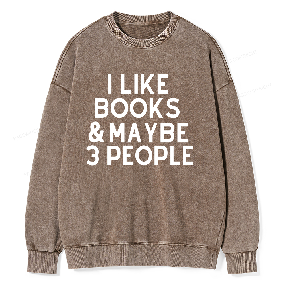 Pagewings I Like Books And 3 People Unisex Washed Sweatshirt