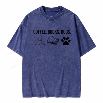 Pagewings Coffee Books and Dogs Unisex Washed T-shirt