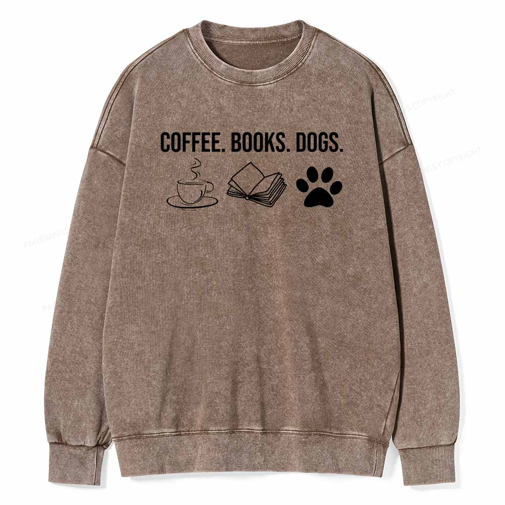 Pagewings Coffee Books and Dogs Unisex Washed Sweatshirt