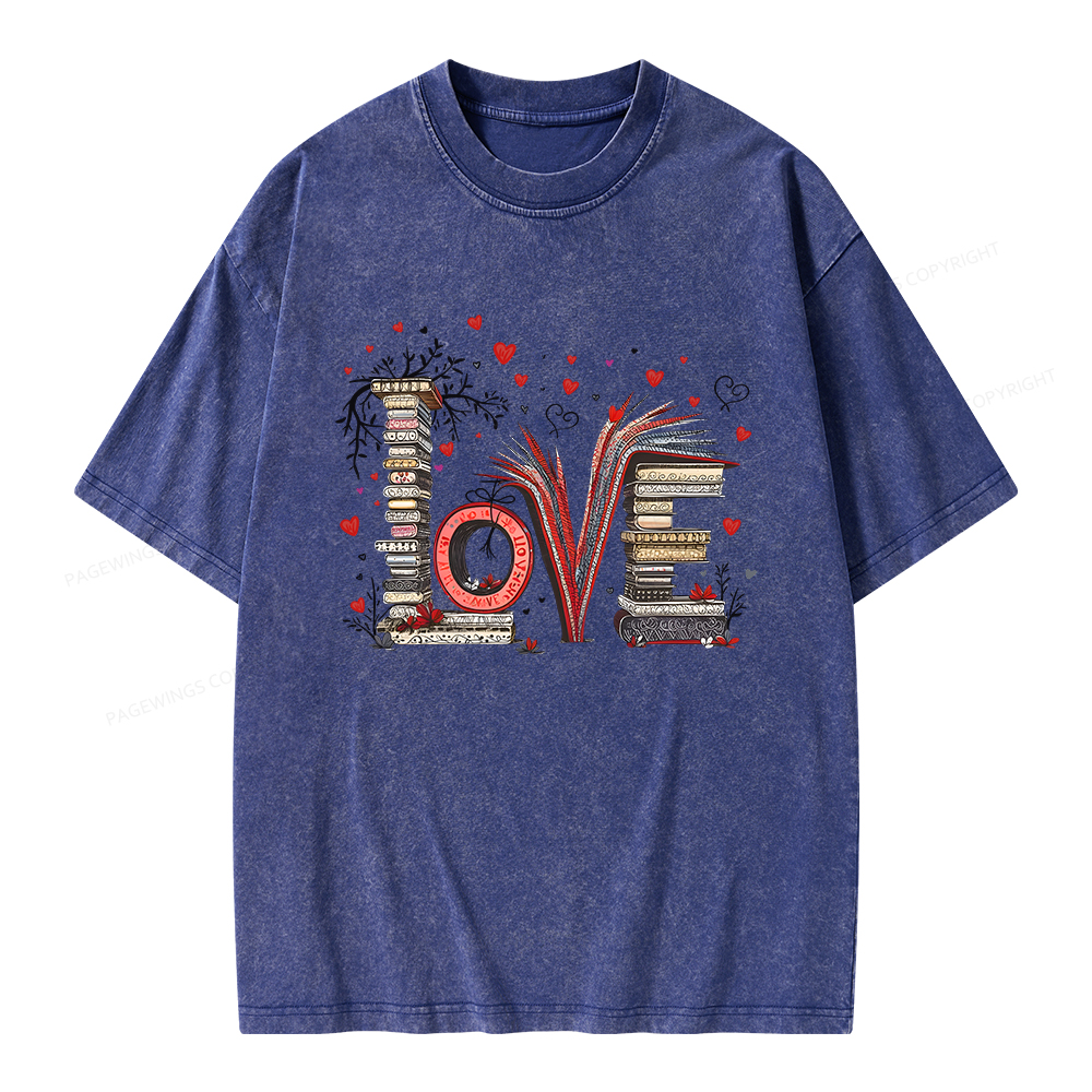 Pagewings Love Books Unisex Washed T-shirt