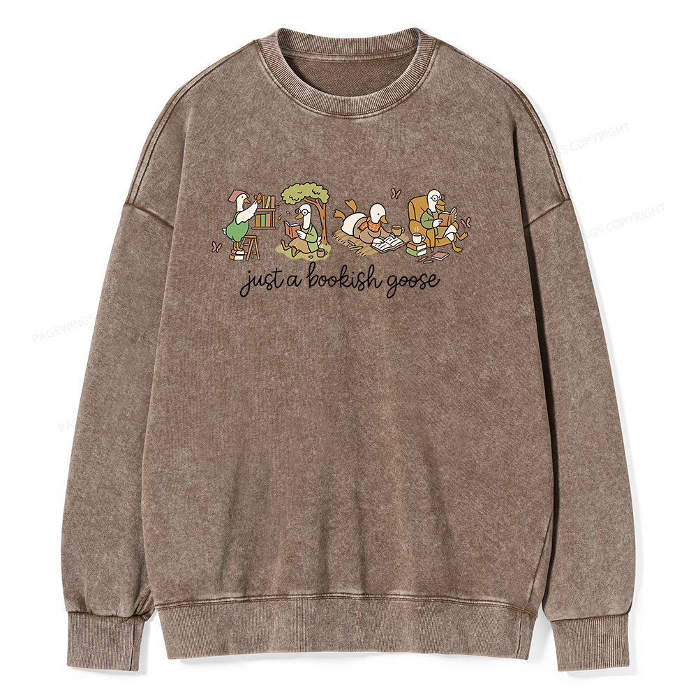 Pagewings Just a Bookish Goose Unisex Washed Sweatshirt