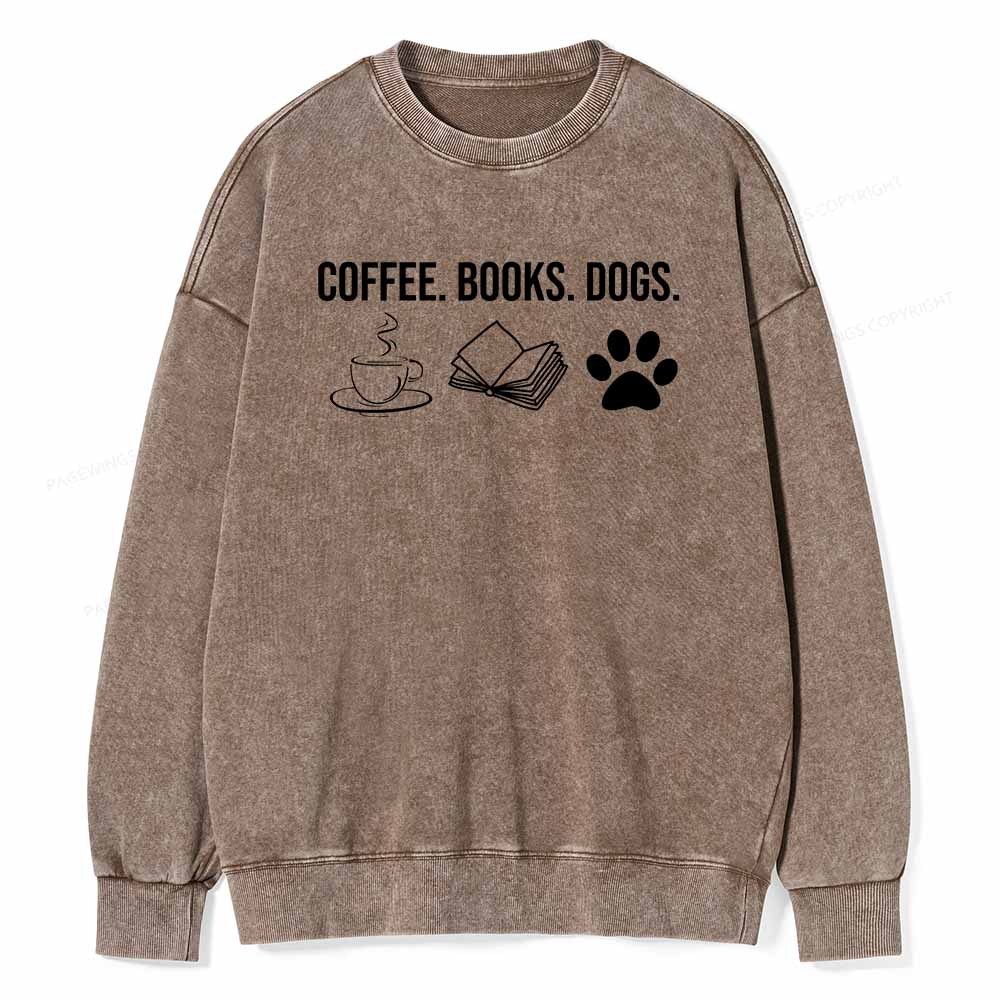 Pagewings Coffee Books and Dogs Unisex Washed Sweatshirt
