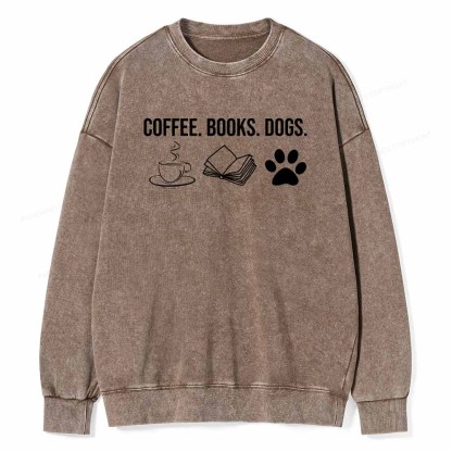 Pagewings Coffee Books and Dogs Unisex Washed Sweatshirt