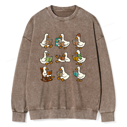 Pagewings Cute Goose Reading Unisex Washed Sweatshirt
